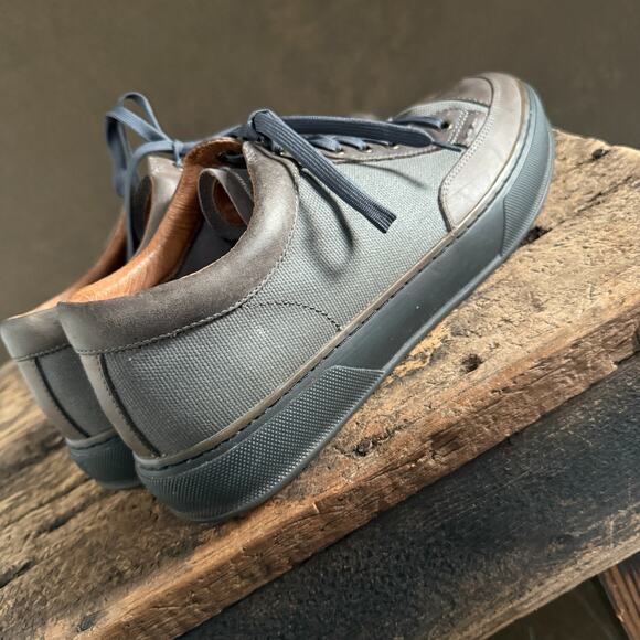 Frye Men’s Gray Leather Canvas Low Top Sneakers Size 11 Lace Up Casual Shoes - Picture 9 of 12